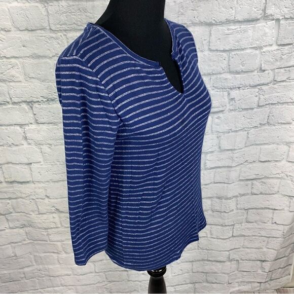 Joe fresh stripe v-cut 3/4 sleeve top blue sz LG women - Picture 4 of 9
